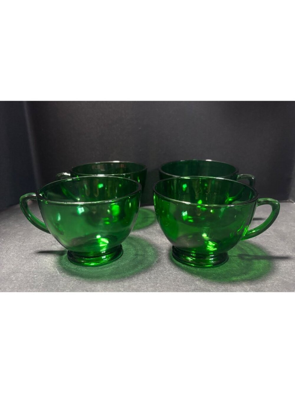 Anchor Hocking Emerald Green Depression Glass Coffee Tea Cups Set Of 4 VTG 50s